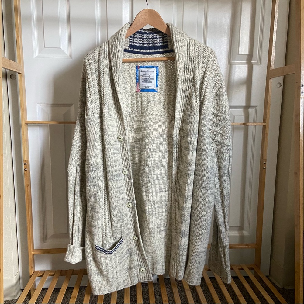 Tommy Bahama Cream and Blue Cardigan Sweater